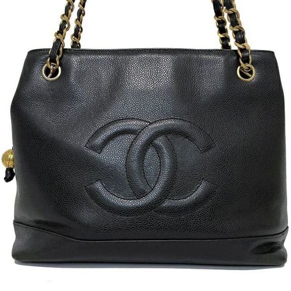 Chanel Chain Shoulder Black Gold Soft Caviar Stitch Ball Leather - Picture 2 of 7